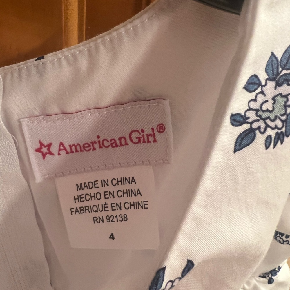 American Girl White Dress with Blue Floral Design - Picture 2 of 3